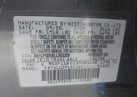 2020 Nissan Kicks Sr Xtronic Cvt from USA, damaged, VIN 3N1CP5DV5LL553328